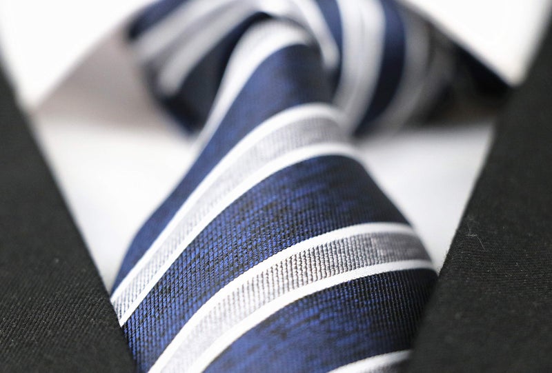 Ctskyte Men Navy Blue Grey White Jacquard Woven Silk Regular Tie Business Formal Necktie - Image 5